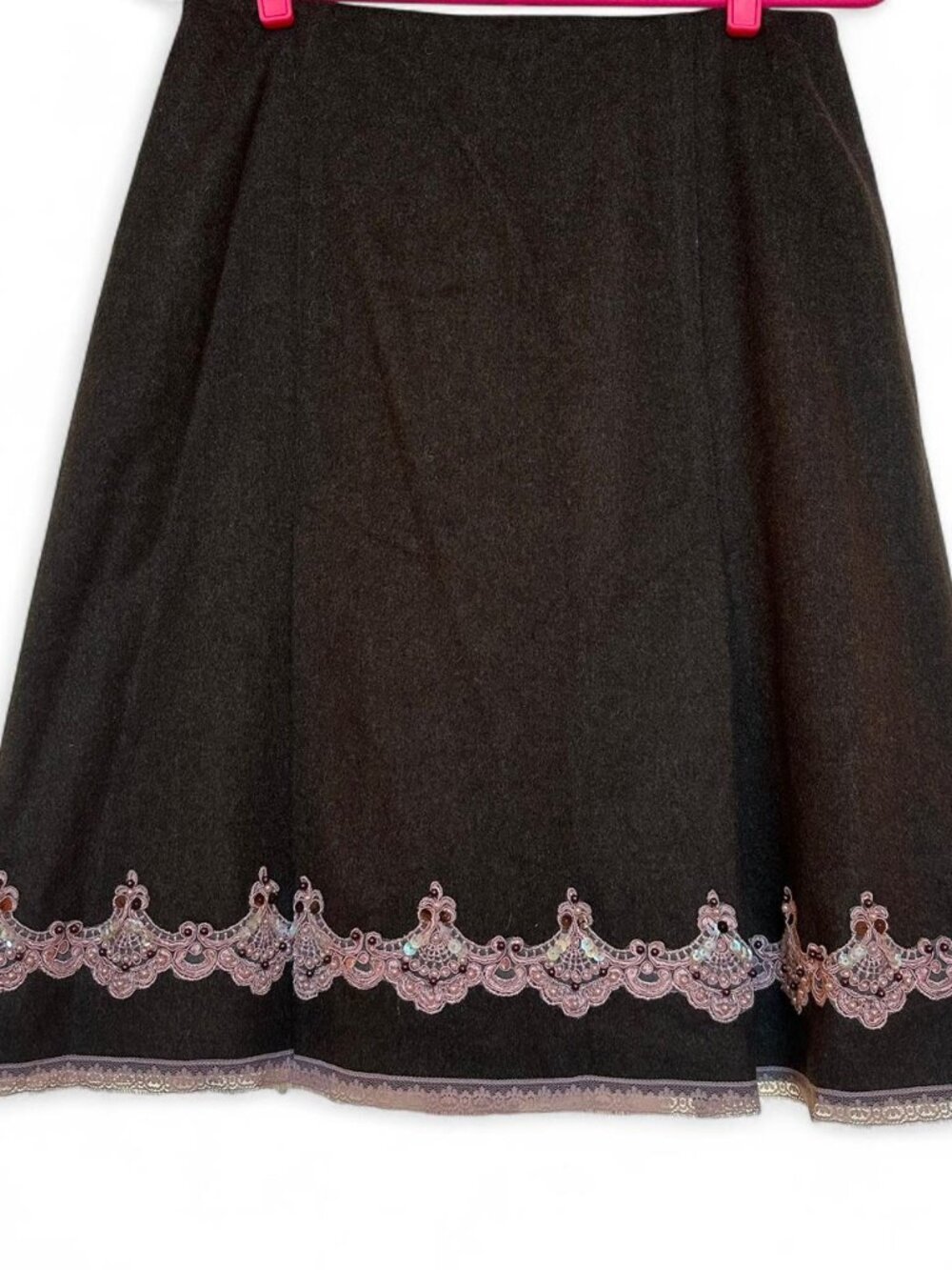 Brown and pink Express wool skirt with sequin detailing
